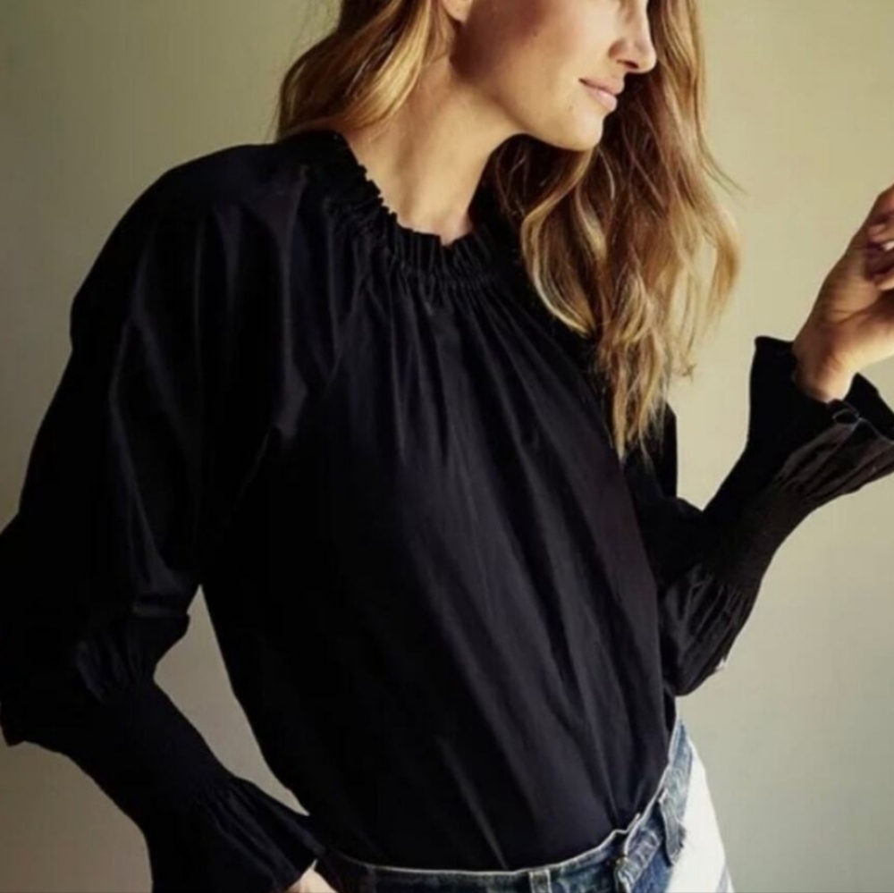 Doen Harper beautiful black cotton poplin balloon sleeve top